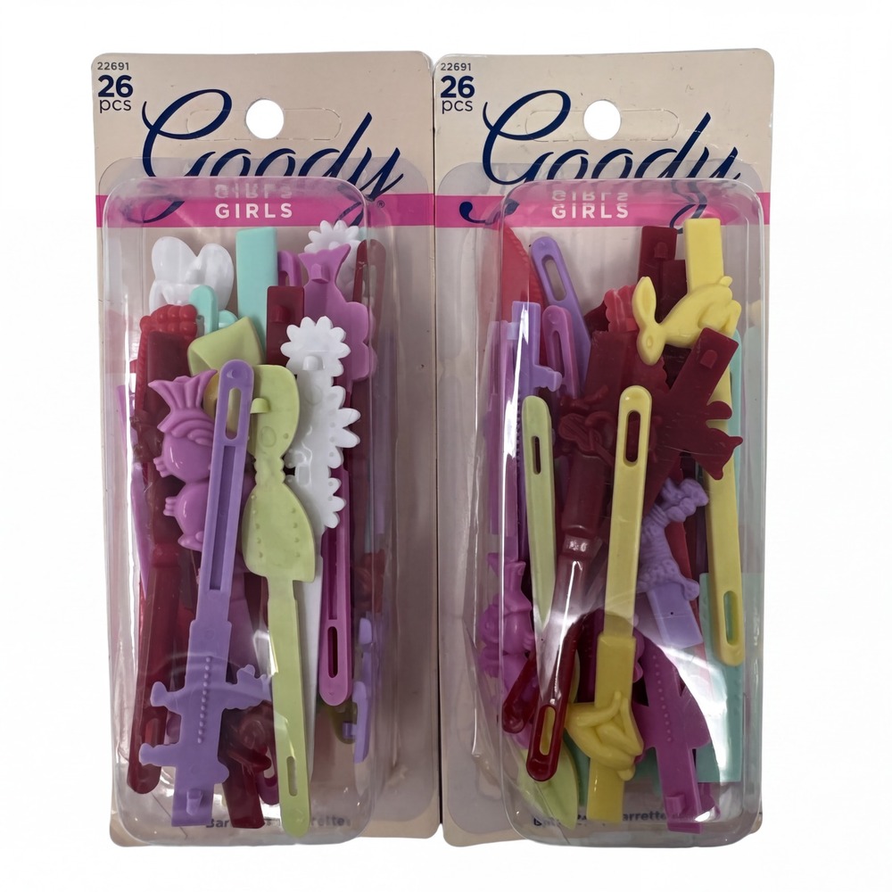 2 Pack 26 Goody Kids Girls Plastic Hair Barrettes Stay Tight Slip Secure Pastel